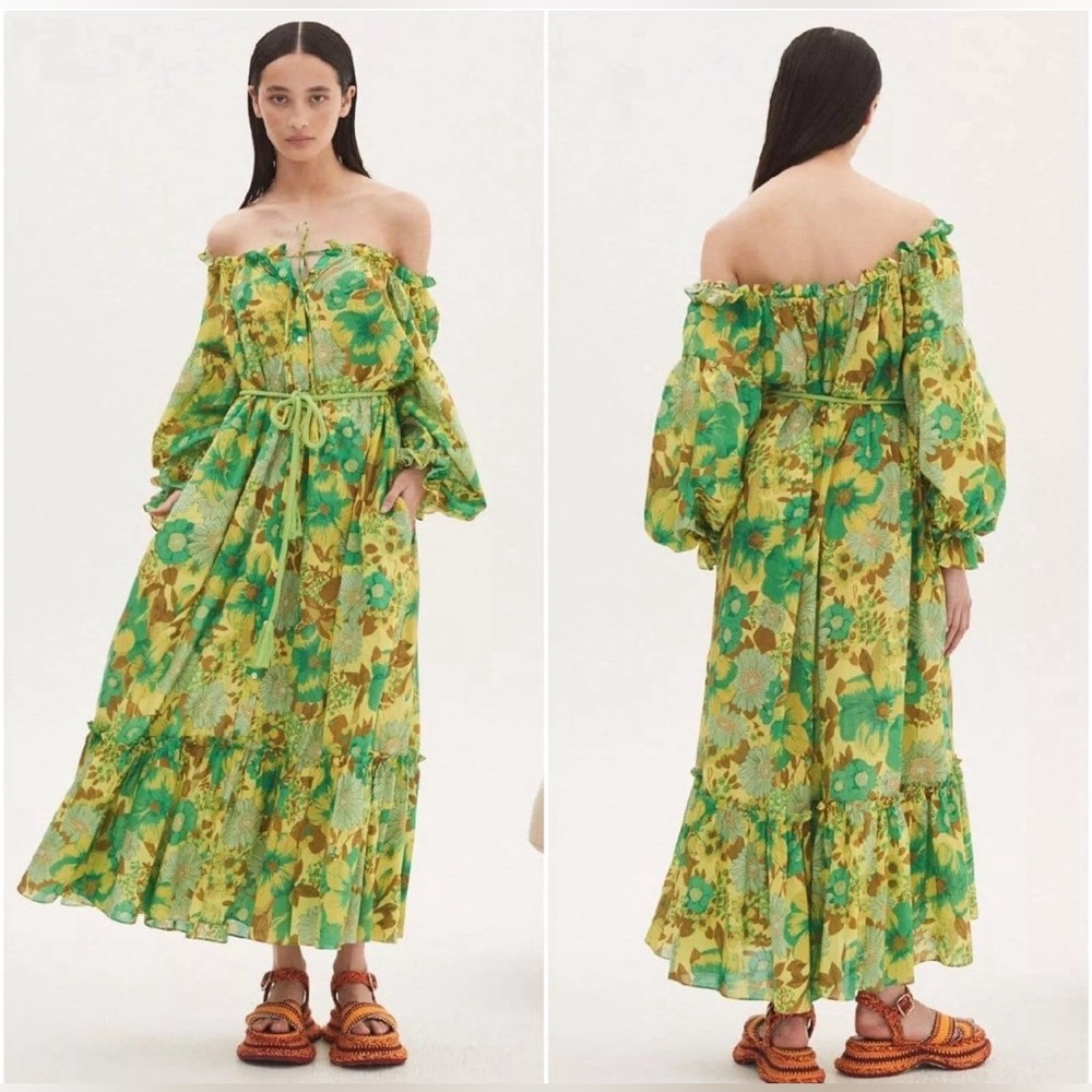 Alemais Wrenly Floral Midi Dress Green US 2